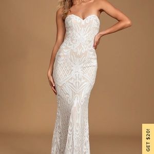 Lulus Olivia White Sequin Strapless Maxi Dress sz Medium